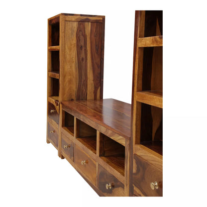 Montaro Contempoary Sheesham Wood TV Unit with Book Shelves