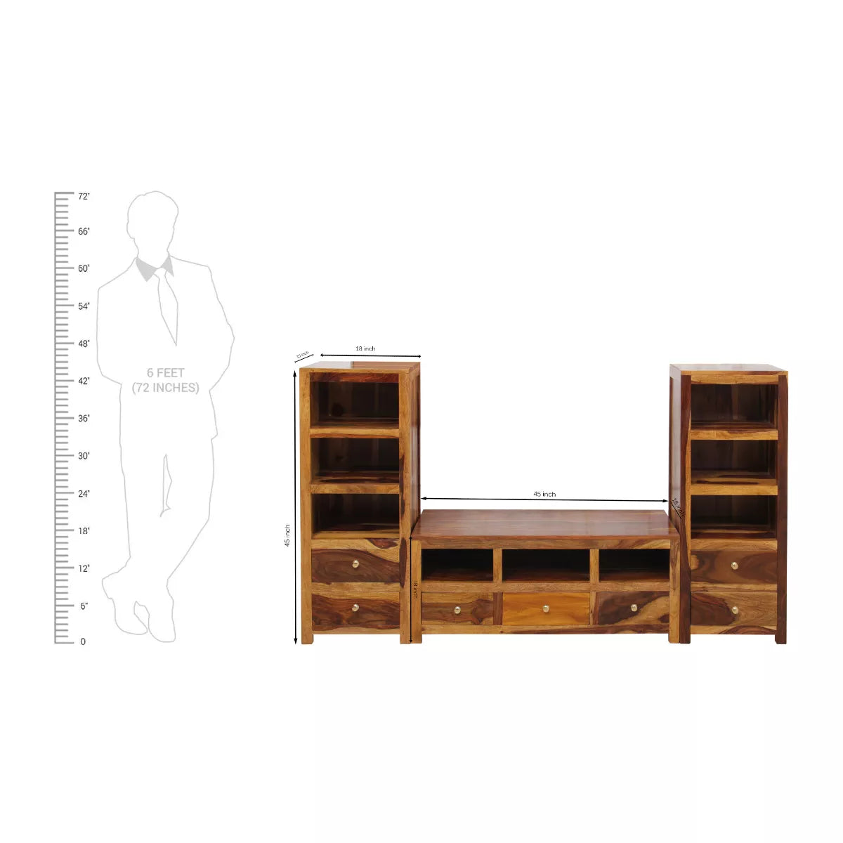Montaro Contempoary Sheesham Wood TV Unit with Book Shelves