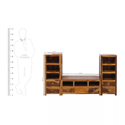 Montaro Contempoary Sheesham Wood TV Unit with Book Shelves