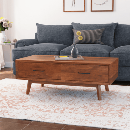 Nidaan Sheesham Wood Mid-Century Modern Coffee Table with Drawers