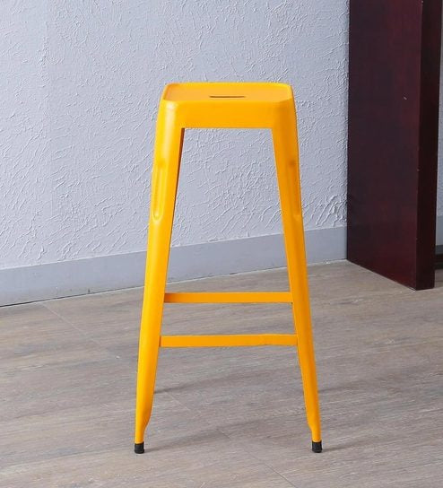 Pop Modern Square Seat Counter Height Yellow Metal Bar Stool