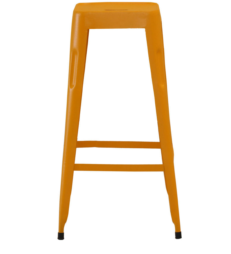 Pop Modern Square Seat Counter Height Yellow Metal Bar Stool Front View