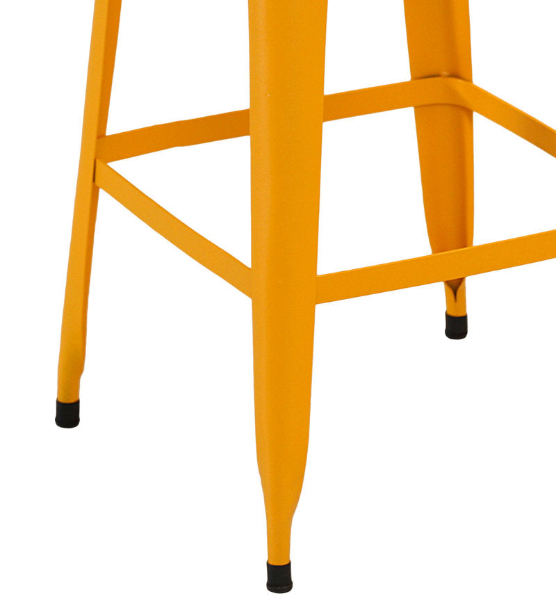 Pop Modern Square Seat Counter Height Yellow Metal Bar Stool Legs Closeup View