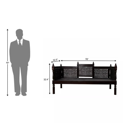 Princely Diaries Sheesham Wood Hand-Carved Traditional Diwan Wooden Sofa