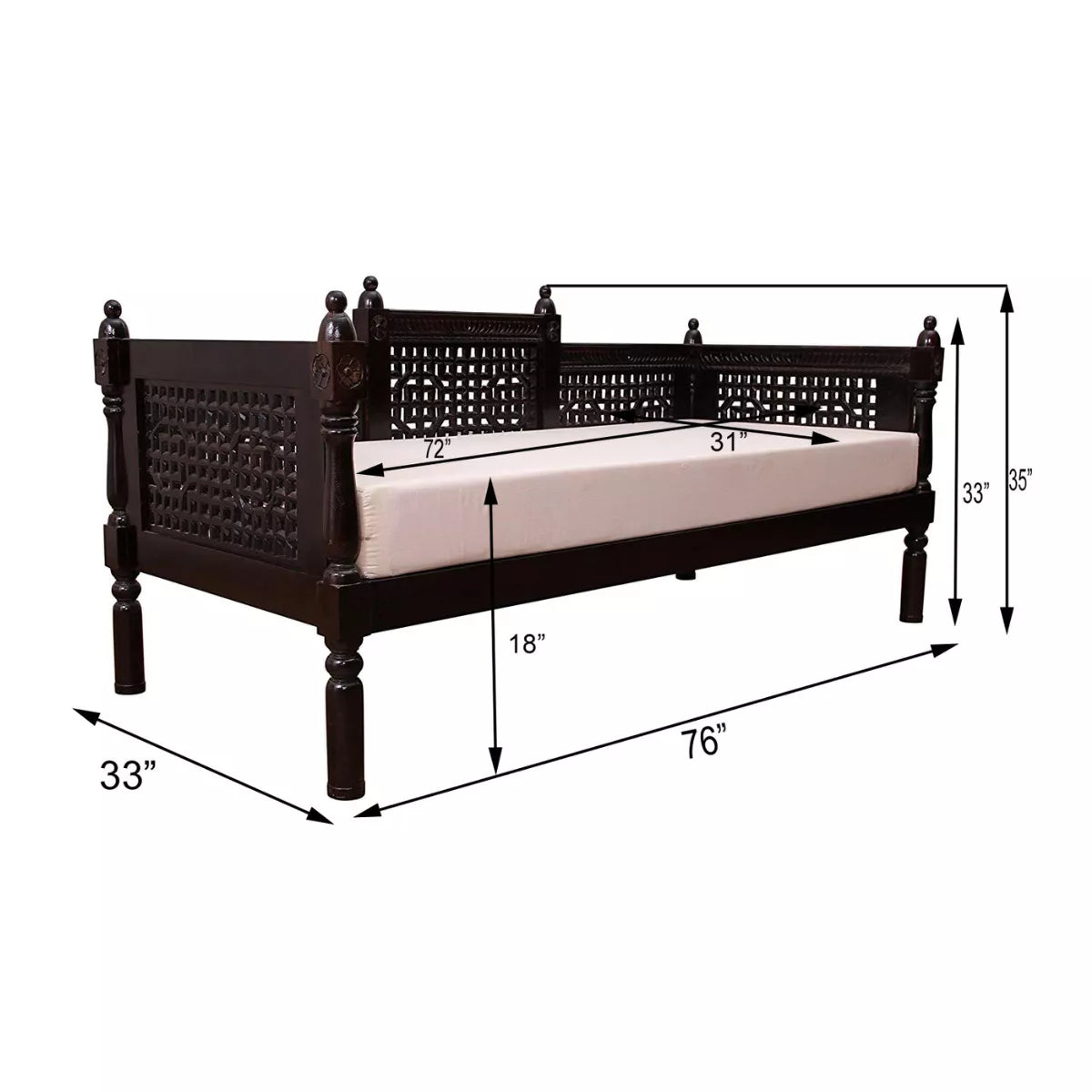 Princely Diaries Sheesham Wood Hand-Carved Traditional Diwan Wooden Sofa