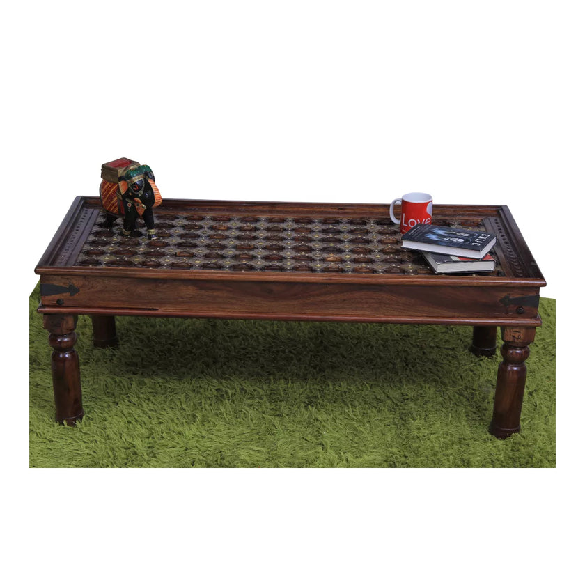 Rajasthani Vintage Sheesham Wood Rectangular Center Table - Induscraft