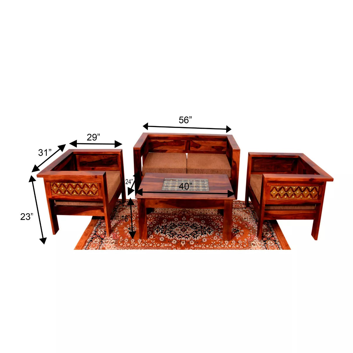 Rajwada Sheesham Wood Brass Inlay Handcrafted Luxury Sofa Set