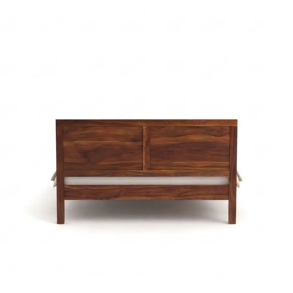 Rattan Cane Solid Wood Bed Frame with Headboard, Back View