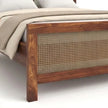 Rattan Cane Solid Wood Bed Frame with Headboard, Closeup View of Footboard