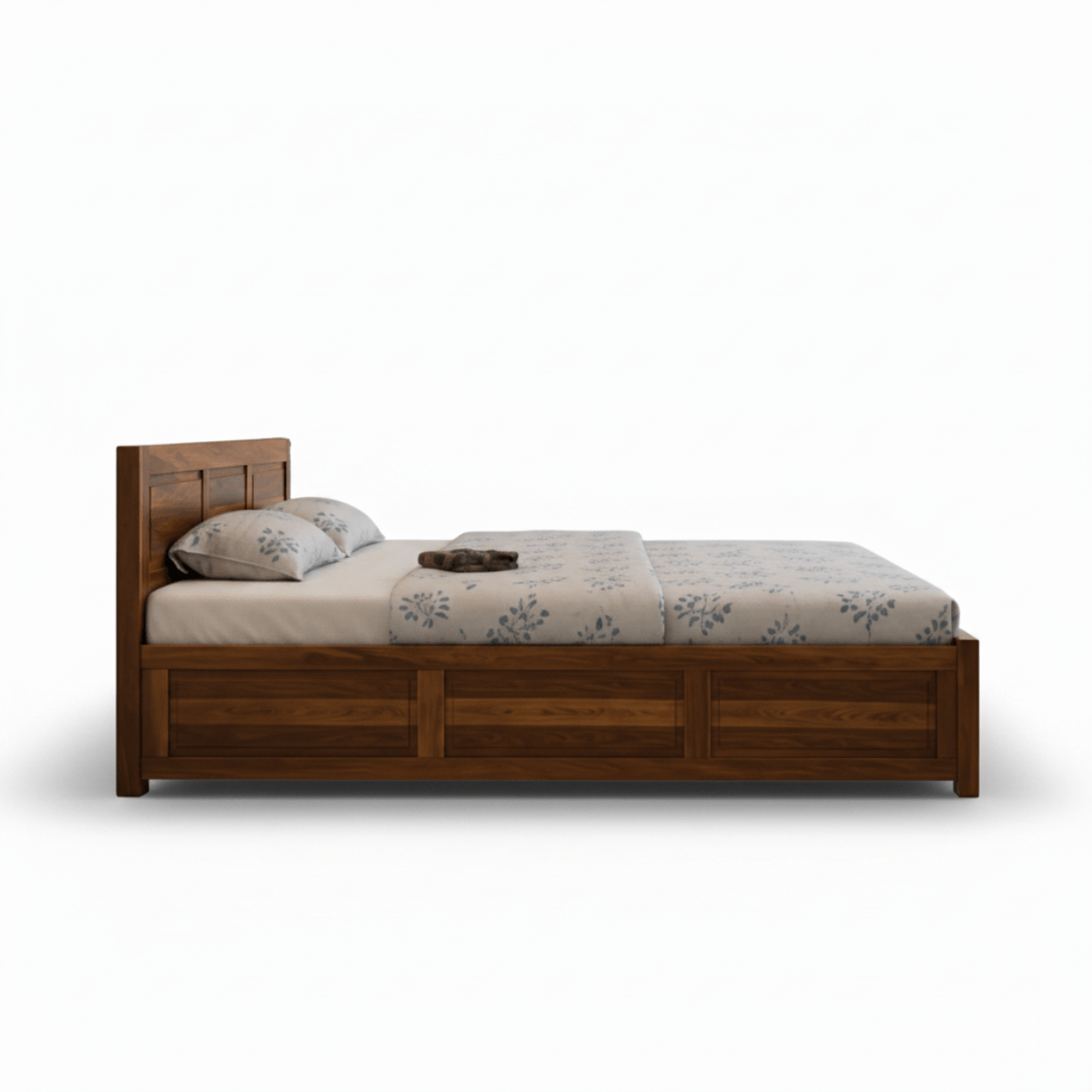 Riti Solid Sheesham Wood Bed With Three Panel Headboard