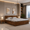 Riti Solid Sheesham Wood Bed With Three Panel Headboard