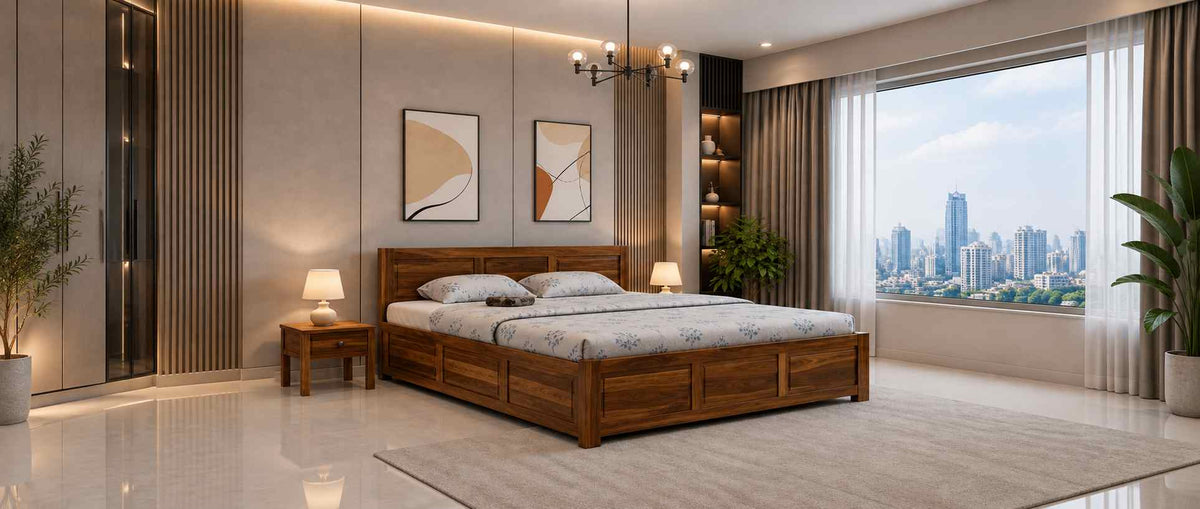 Riti_Solid_Sheesham_Wood_Bed_With_Three_Panel_Headboard