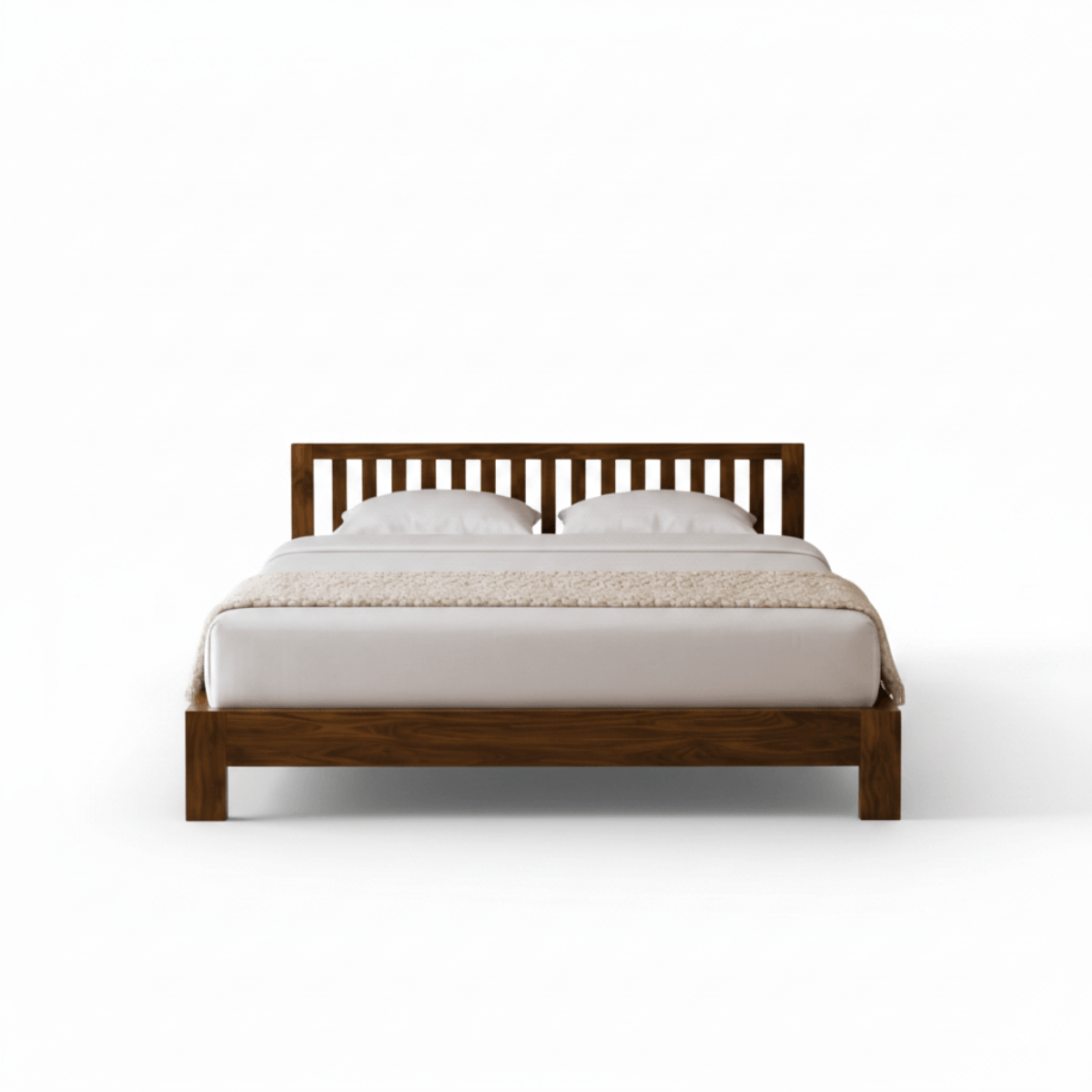 Riya Solid Sheesham Wood Bed With Slatted Headboard