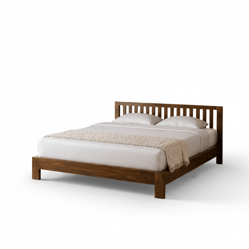 Riya Solid Sheesham Wood Bed With Slatted Headboard