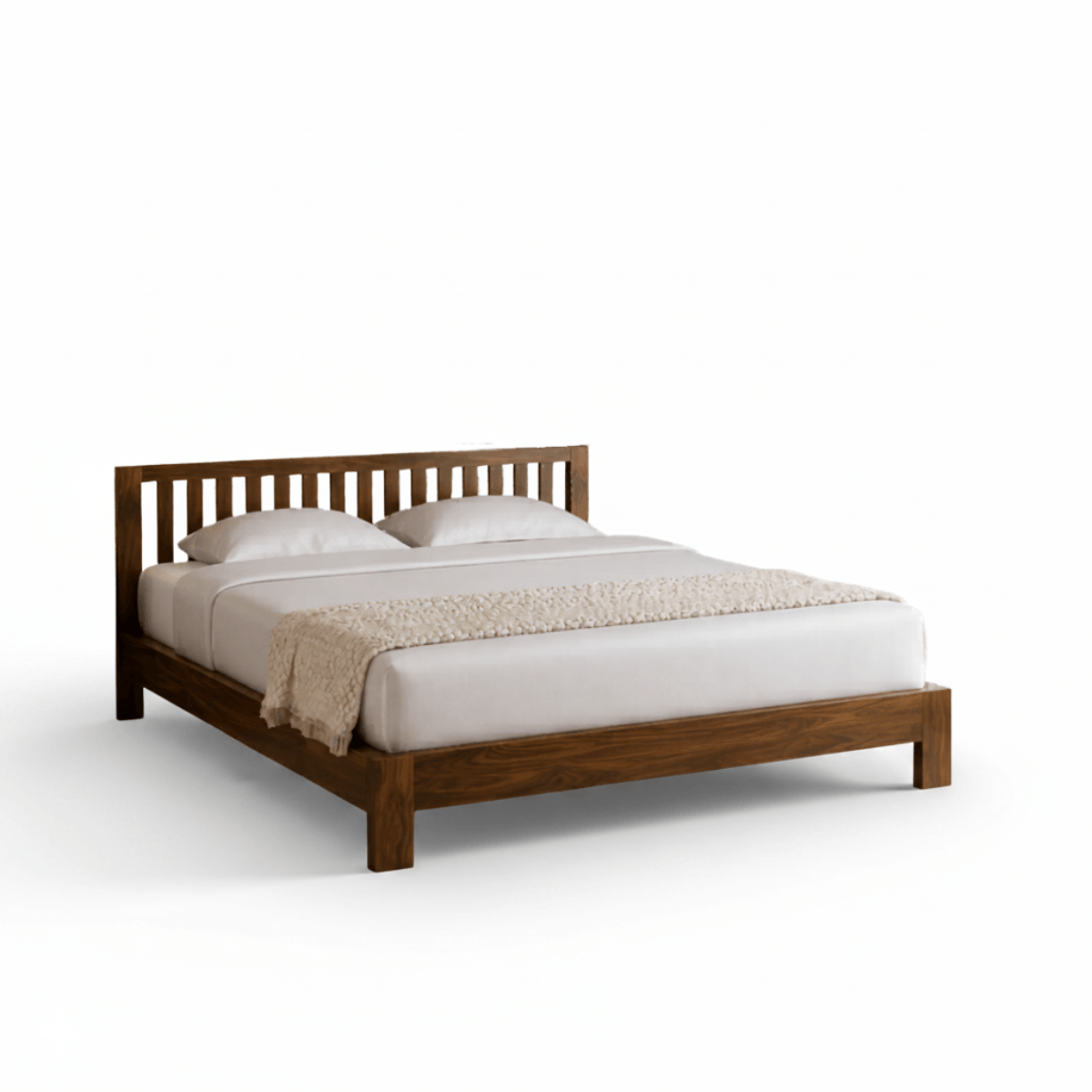 Riya Solid Sheesham Wood Bed With Slatted Headboard
