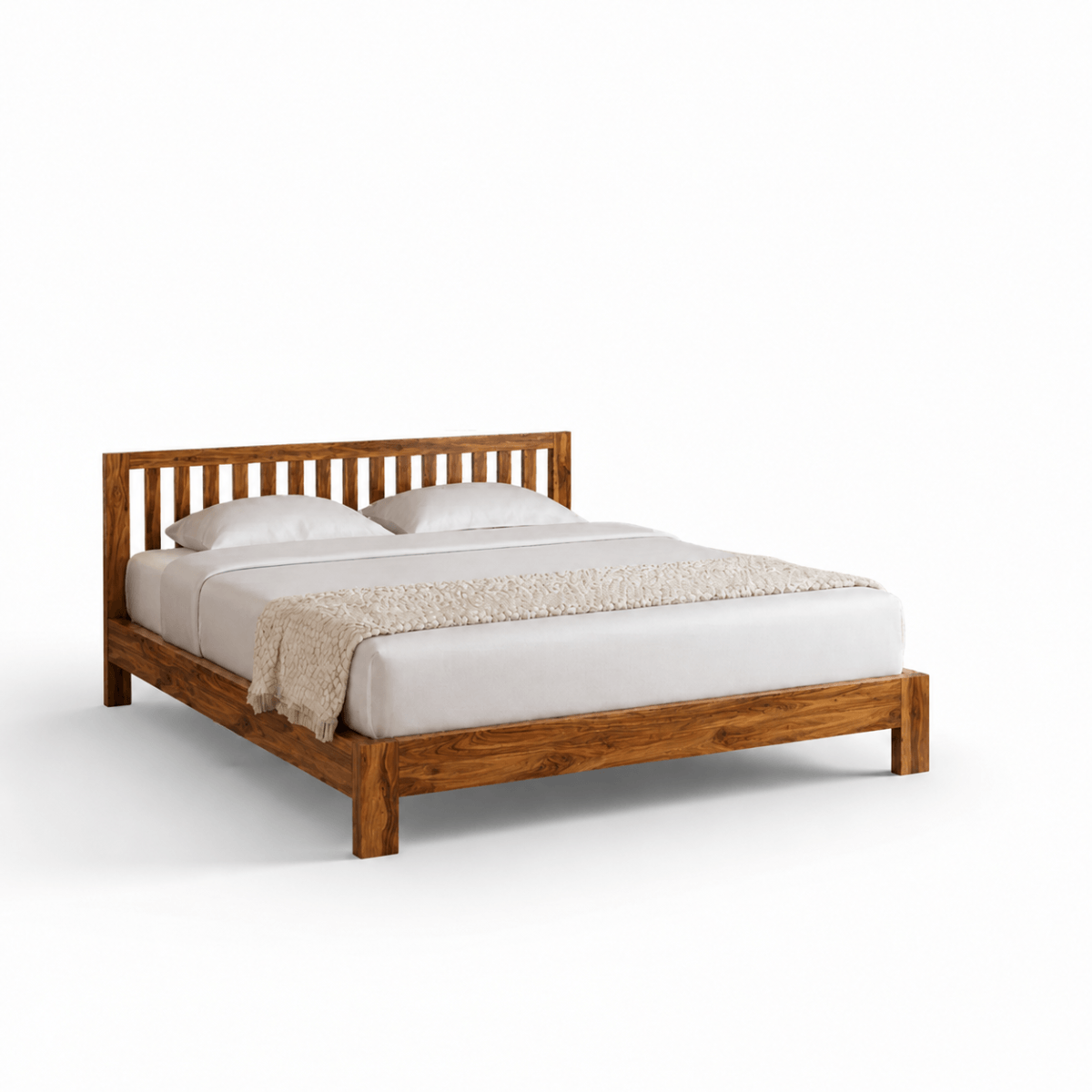 Riya Solid Sheesham Wood Bed With Slatted Headboard