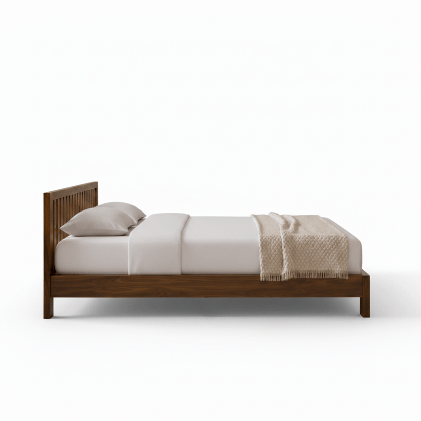 Riya Solid Sheesham Wood Bed With Slatted Headboard