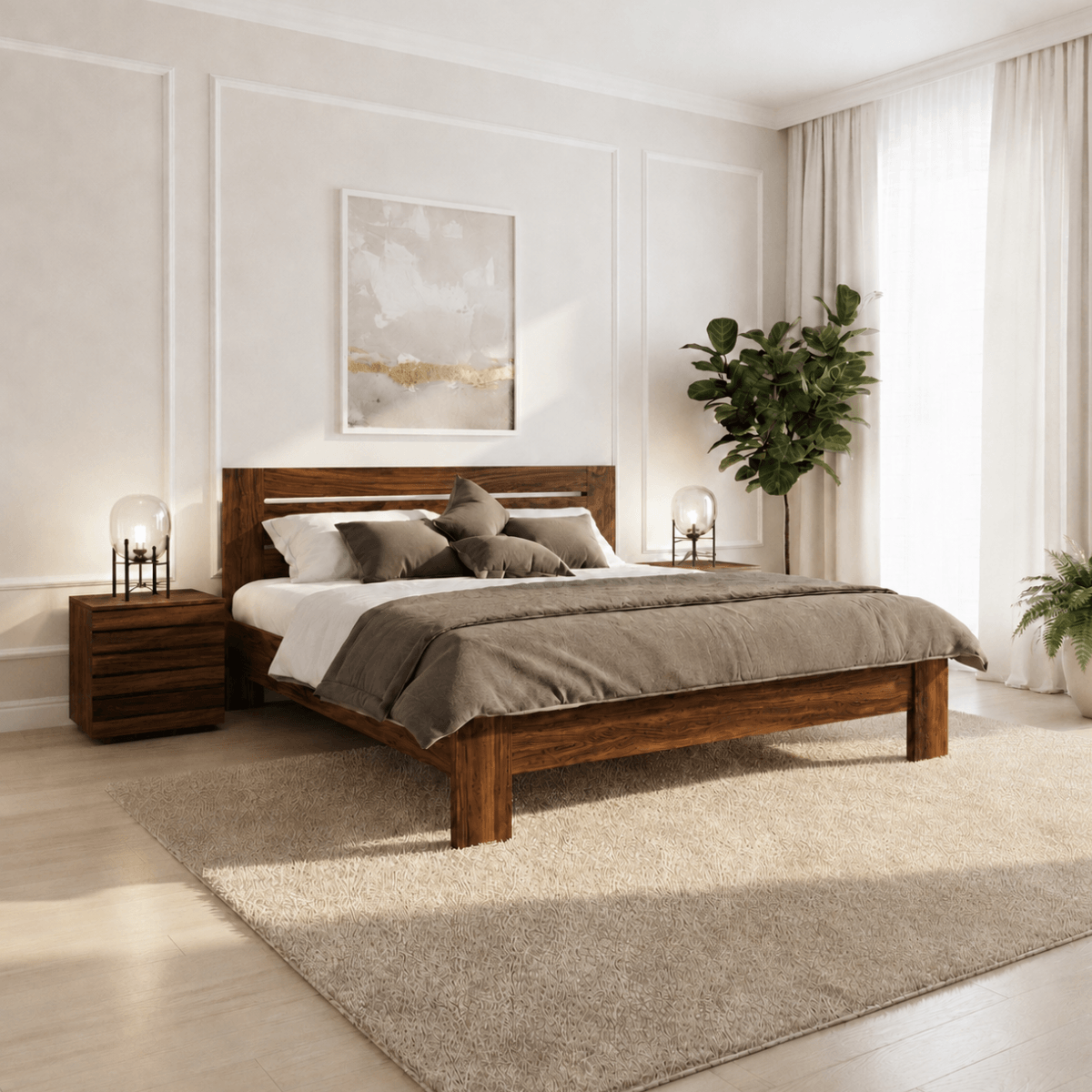 Rodeo Solid Sheesham Wood Bed With Thick Block Legs