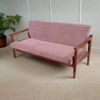 Rose Sheesham Wood Contemporary 3+1+1 Pink Velvet Sofa Set