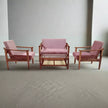 Rose Sheesham Wood Contemporary 3+1+1 Pink Velvet Sofa Set