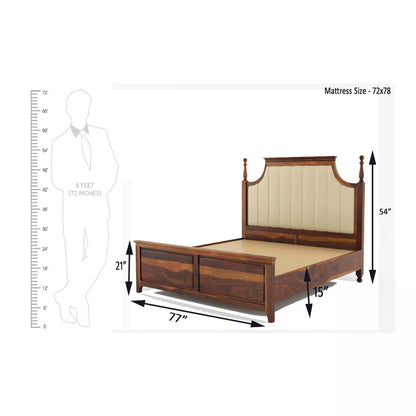 Ruvin Royal Sheesham Wood Luxury Bed with Upholstered Headboard