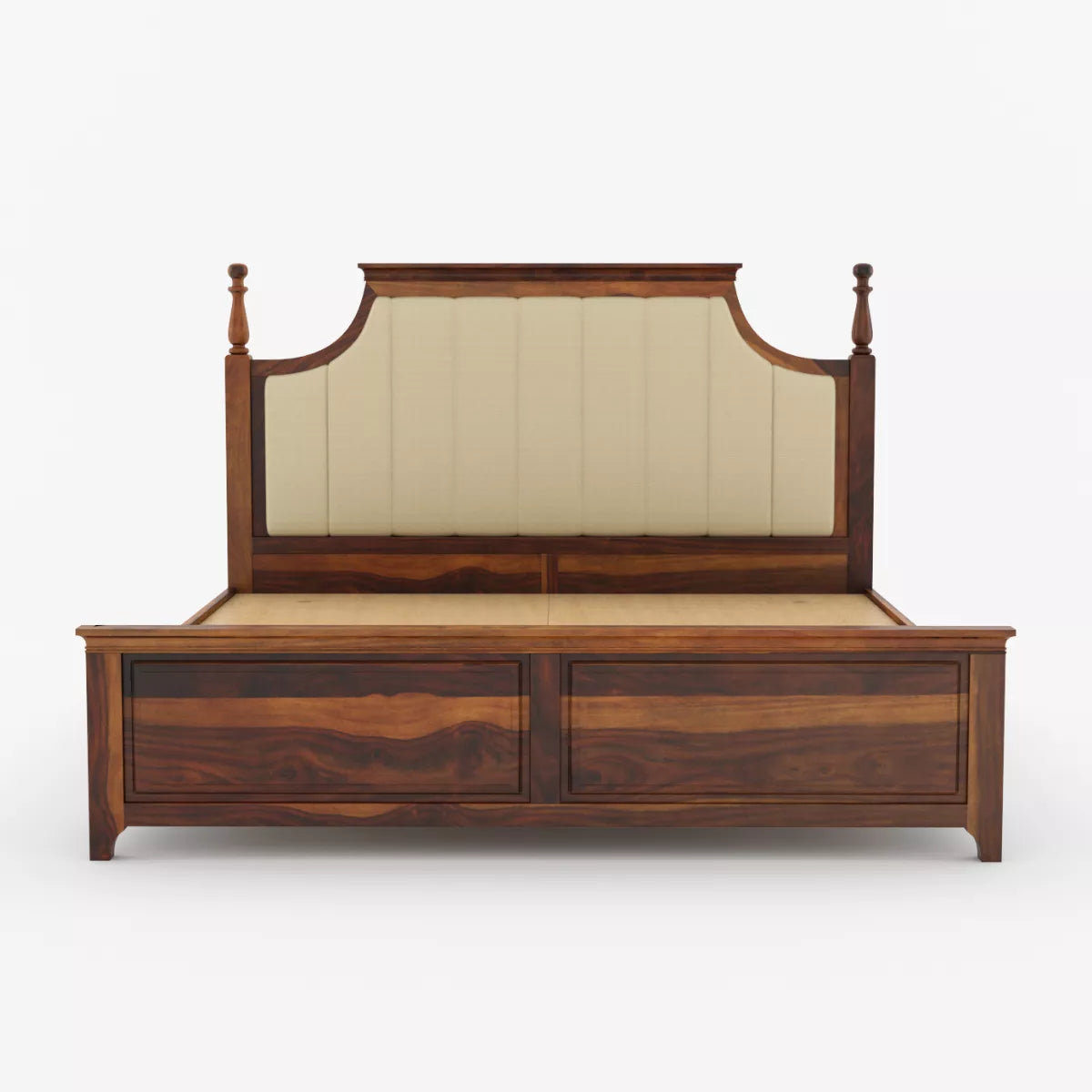 Ruvin Royal Sheesham Wood Luxury Bed with Upholstered Headboard