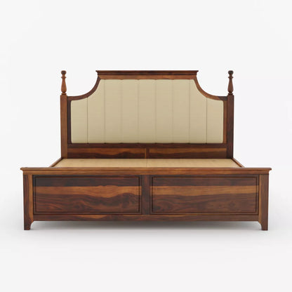 Ruvin Royal Sheesham Wood Luxury Bed with Upholstered Headboard