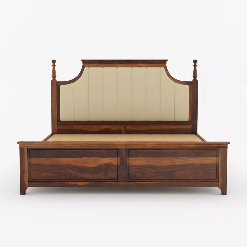 Kidambi Royal Sheesham Wood Luxury Bed with Upholstered Headboard - Induscraft