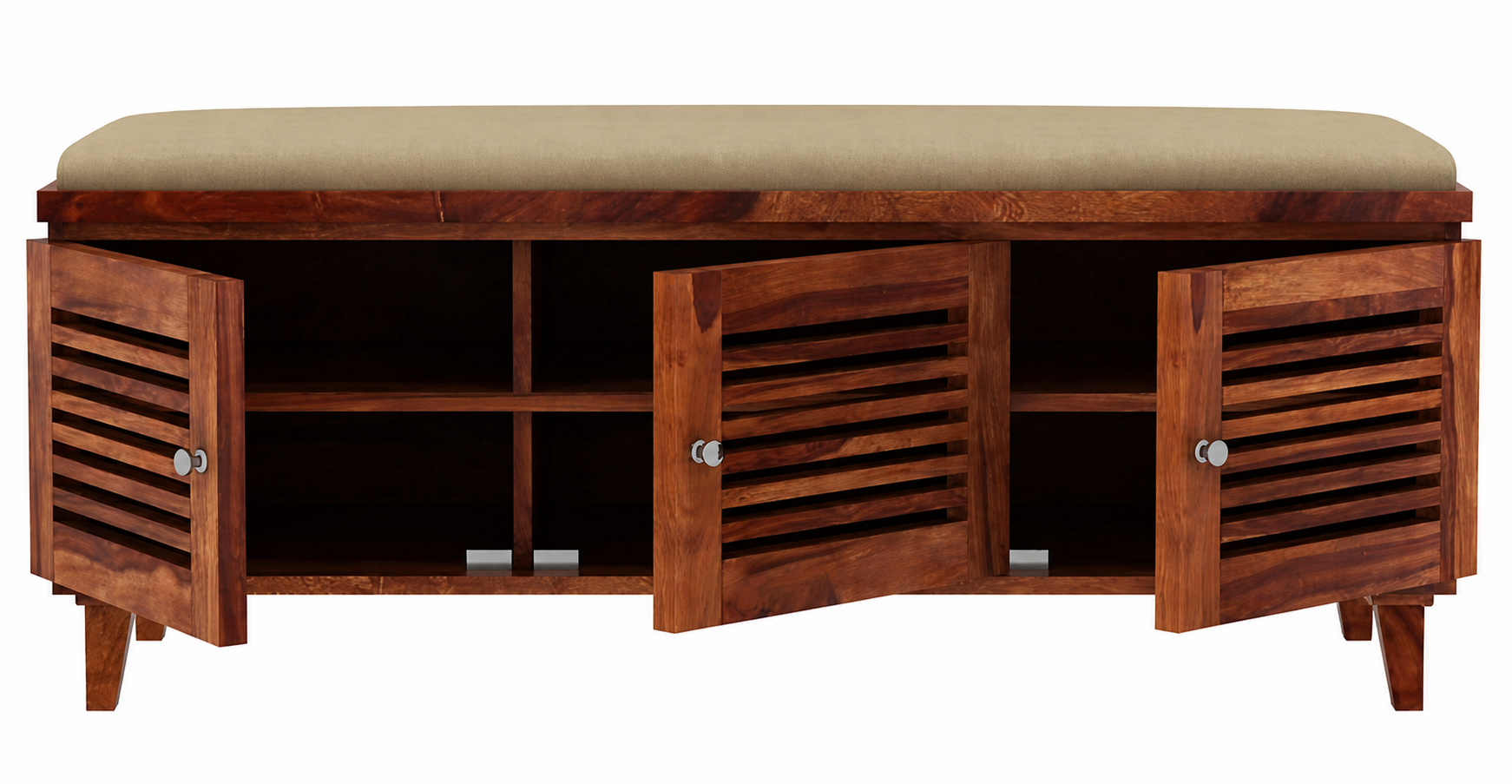 Solid Wood Shoe Rack Bench with Cushioned Seat