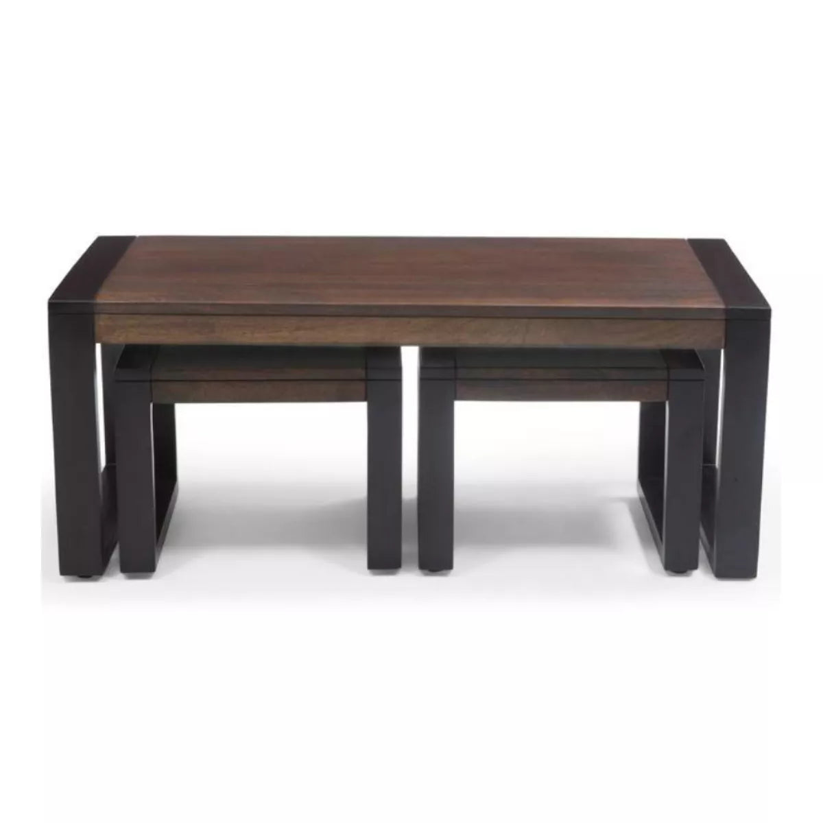 Silva Sheesham Wood 3-Piece Coffee Table Set with 2 Matching Stools