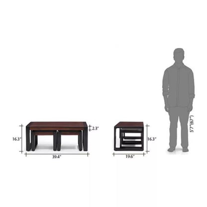 Silva Sheesham Wood 3-Piece Coffee Table Set with 2 Matching Stools