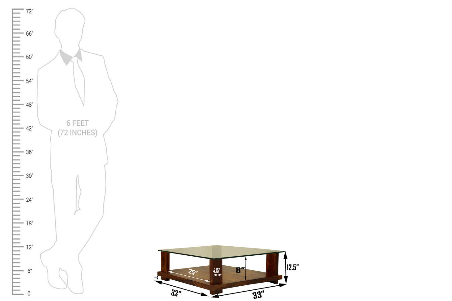 Demto Square Glasstop Centre Table by Induscraft in Solid Sheesham Wood