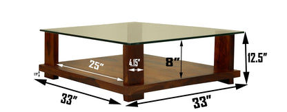 Demto Square Glasstop Centre Table by Induscraft in Solid Sheesham Wood