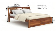 Wooden bed with dimensions labeled on a white background