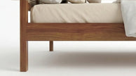 Solid Wood Bed Frame with Triple Arch Rattan Headboard, White Background, Closeup View of Side Panel