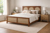 Solid Wood Bed Frame with Triple Arch Rattan Headboard in a Bedroom Setting