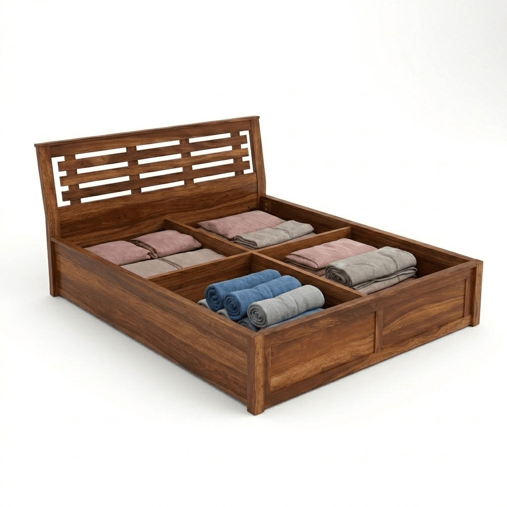 Solid Wood Bed Frame with Slatted Headboard