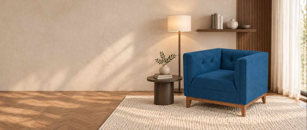 Solid Wood Modern Lounge Chair with Upholstered Fabric Seat