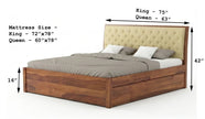 Solid Wood Storage Bed Frame with Tufted Headboard, Dimensions
