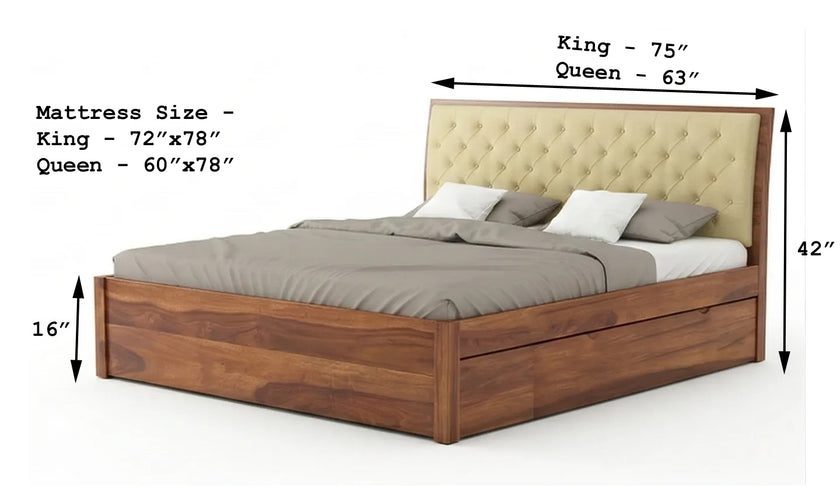Solid Wood Storage Bed Frame with Tufted Headboard, Dimensions