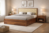 Solid Wood Storage Bed Frame with Tufted Headboard in a Premium  Bedroom