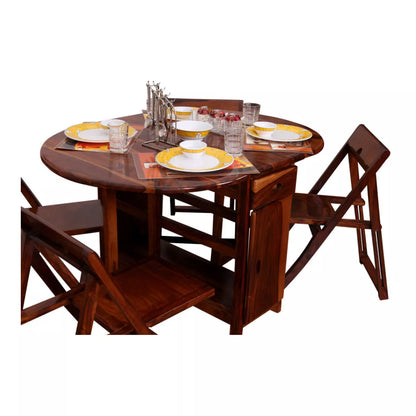Spicy Sheesham Modern 4 Seater Foldable Dining Set with Drawers