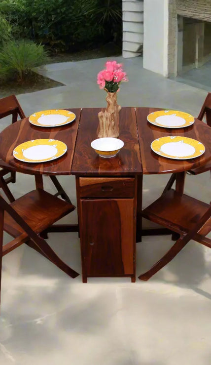 Spicy Sheesham Modern 4 Seater Foldable Dining Set with Drawers