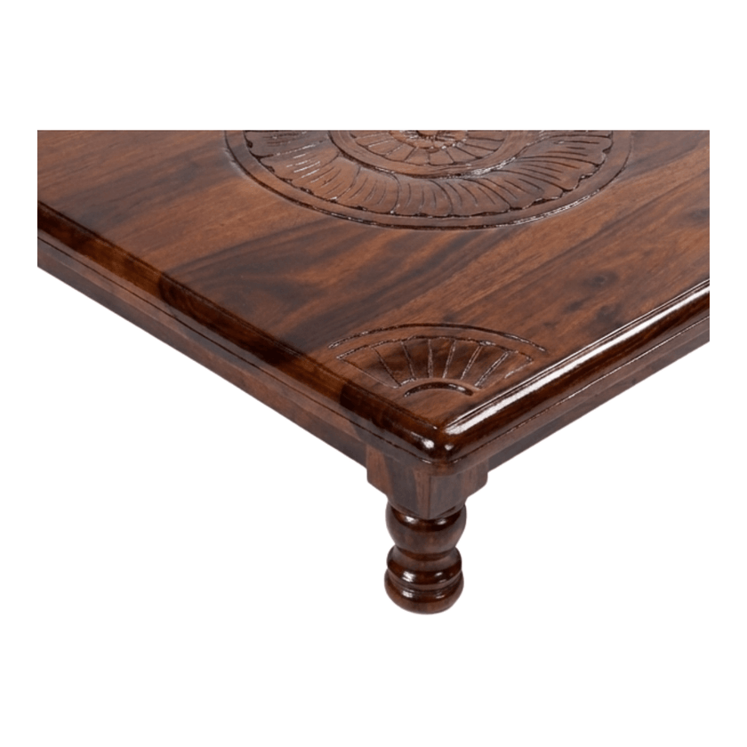 Traditional Solid Sheesham Wood Bajot with Hand-Carved Detailing - Induscraft