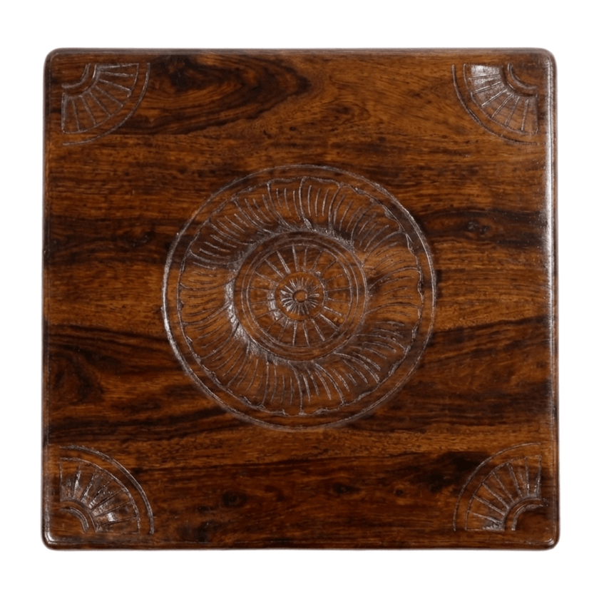 Traditional Solid Sheesham Wood Bajot with Hand-Carved Detailing - Induscraft