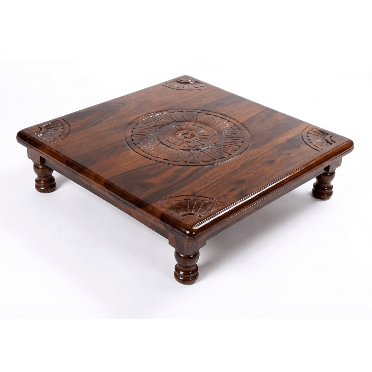 Traditional Solid Sheesham Wood Bajot with Hand-Carved Detailing