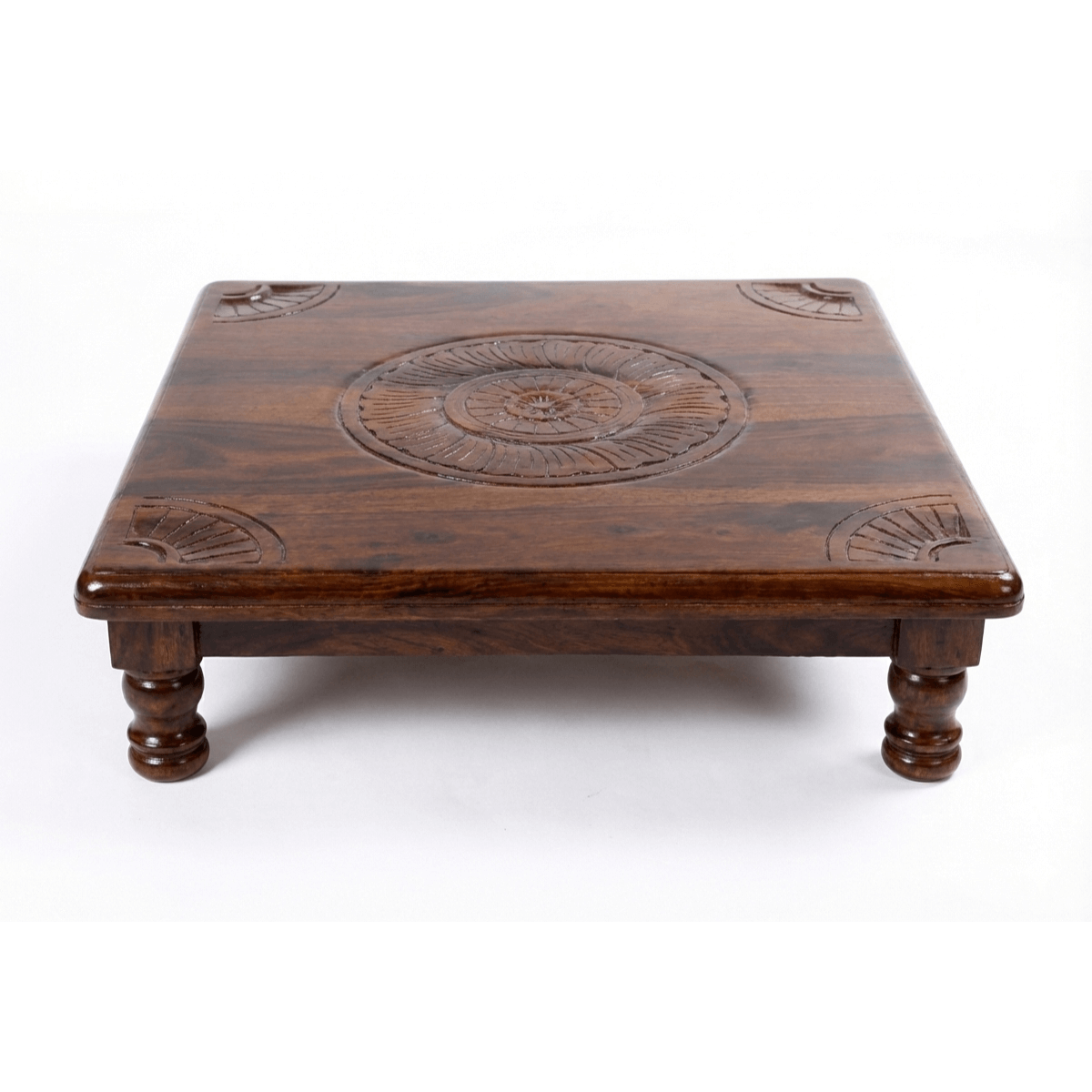 Traditional Solid Sheesham Wood Bajot with Hand-Carved Detailing - Induscraft