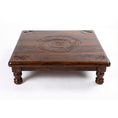 Traditional Solid Sheesham Wood Bajot with Hand-Carved Detailing