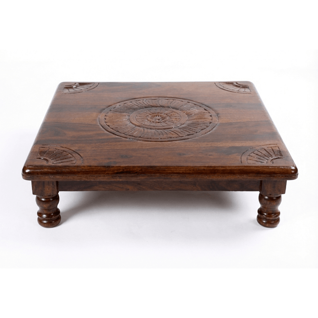Traditional Solid Sheesham Wood Bajot with Hand-Carved Detailing - Induscraft