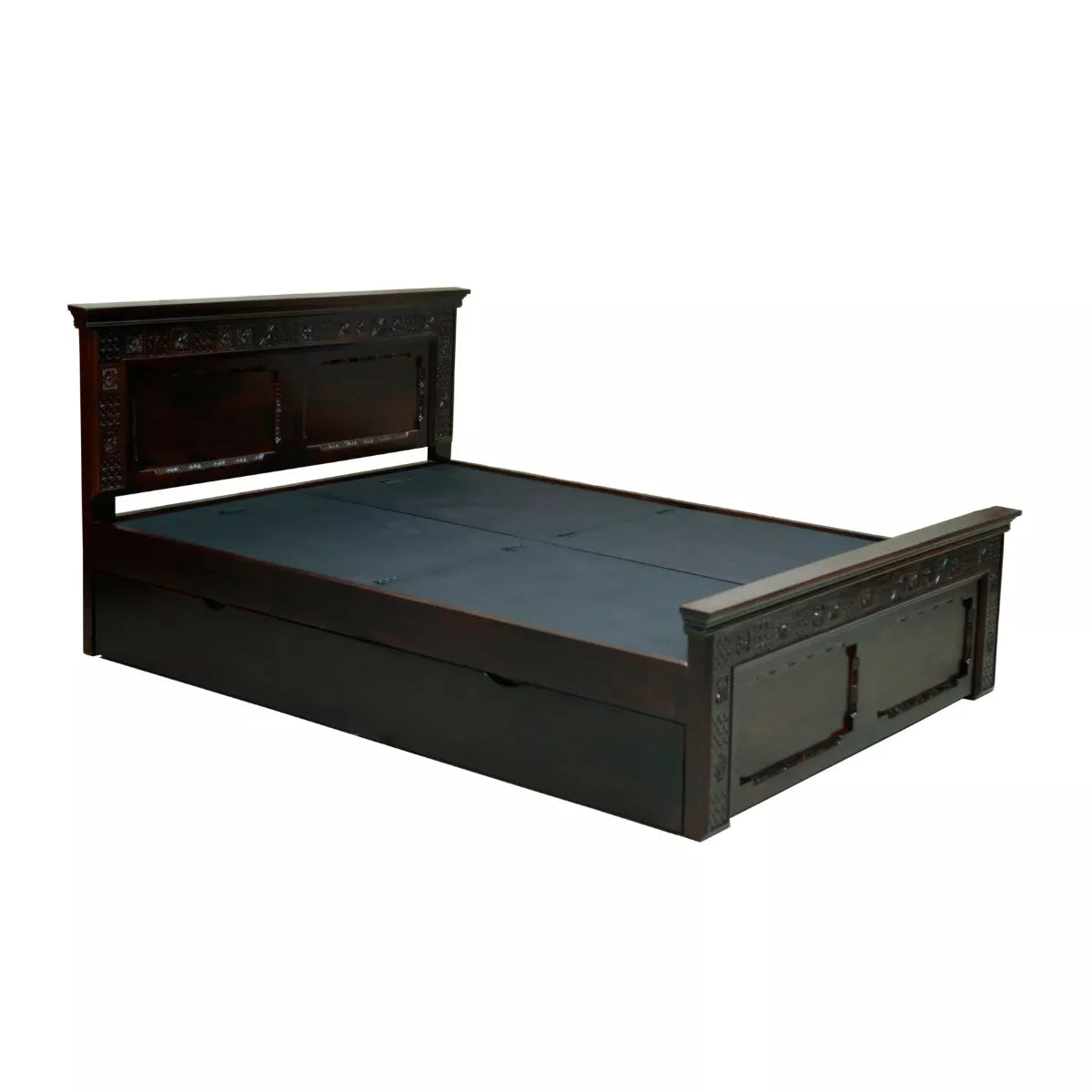 Traditional Solid Sheesham Wood Heritage Style Carved Wooden Bed
